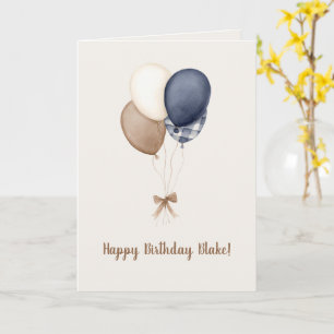 Creme Weiße Blaue Luftballons Geburtstag Karte