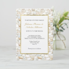 Creme Weiße Graue Falsche Steine Hochzeit Einladung
