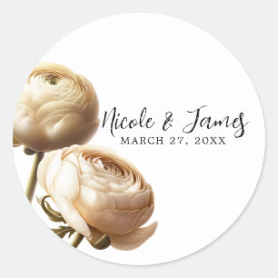 Creme & Weiße Ranunculus Blumenhochzeit Runder Aufkleber