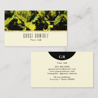 Creme White | Chic Imitats Gold Glitzer Monogram Visitenkarte