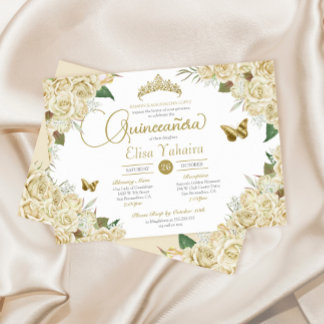Creme White Gold Rose Blütenschmetterling Quincean Einladung