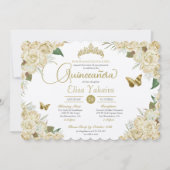 Creme White Gold Rose Blütenschmetterling Quincean Einladung (Vorderseite)