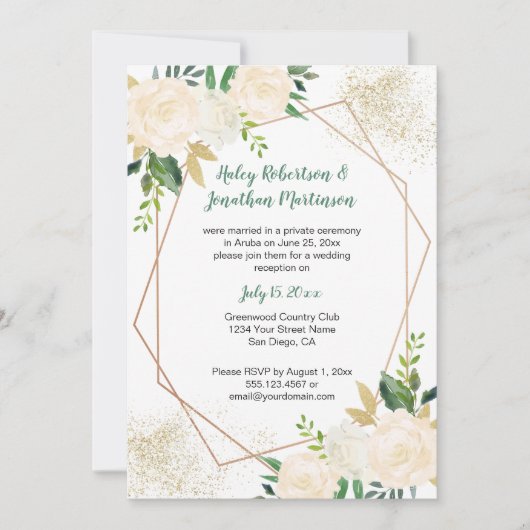 Creme White Gold Rose Nur geometrischer Empfang | Einladung (Vorderseite)