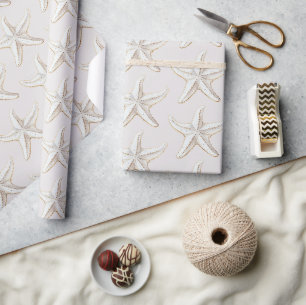 Creme White Gold Starfish Beach Brautparty Geschenkpapier