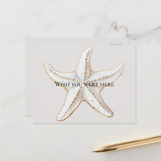 Creme White Gold Starfish Beach Postkarte (Vorderseite/Rückseite Beispiel)