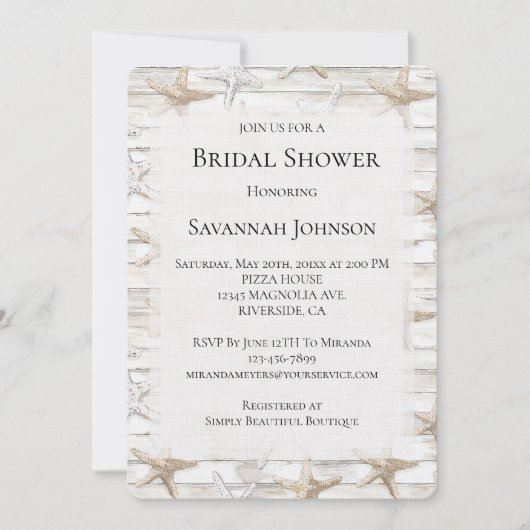 Creme White Ocean Starfish Beach Brautparty Einladung (Vorderseite)