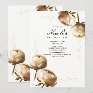 Creme & White Ranunculus Brautparty Einladung