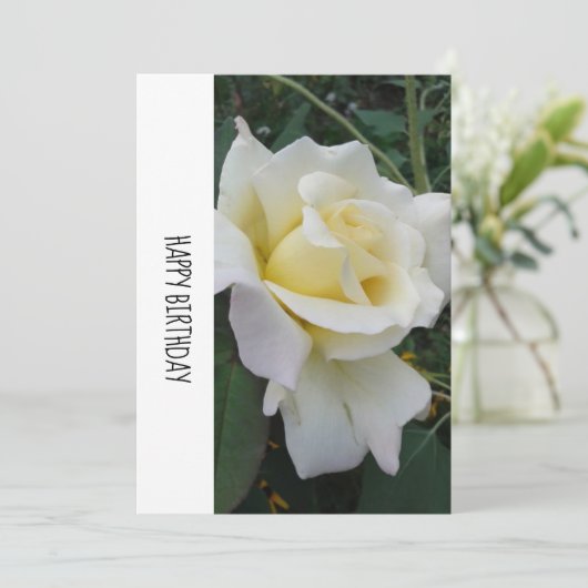 Creme White Rose Geburtstagskarte (Stehend Vorderseite)