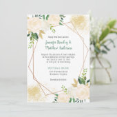 Creme White Roses Geometric Gold Geometric Einladung (Stehend Vorderseite)