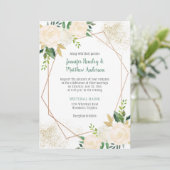 Creme White Roses Modern Geometric Gold Glitzer Einladung (Stehend Vorderseite)