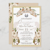 Creme White Roses Western Charro Quinceanera Einladung (Vorne/Hinten)