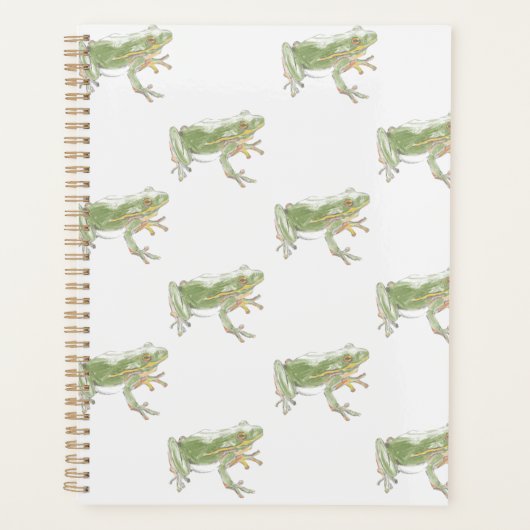 Creme White Sage Green Watercolor Froschmuster Planer (Vorderseite)