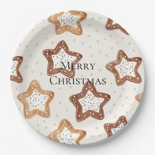 Creme White Stars Weihnachten Pappteller (Vorderseite)