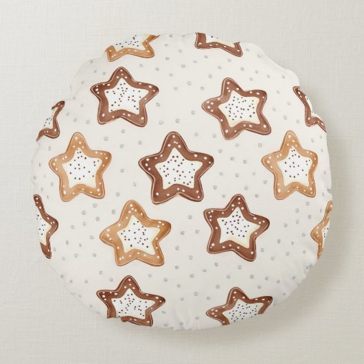 Creme White Stars Weihnachten Rundes Kissen (Vorderseite)