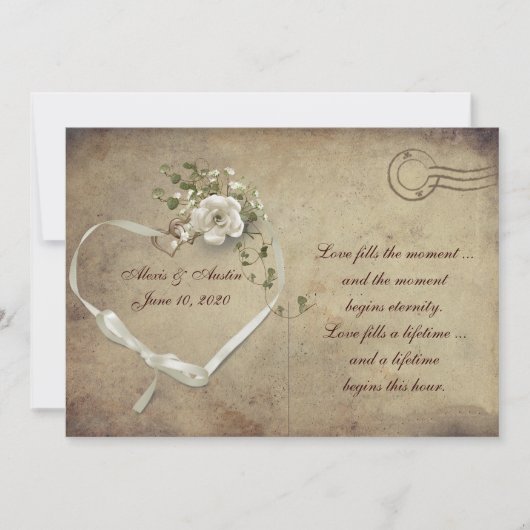 Creme white Wedding Rose Postcard Einladung (Vorderseite)