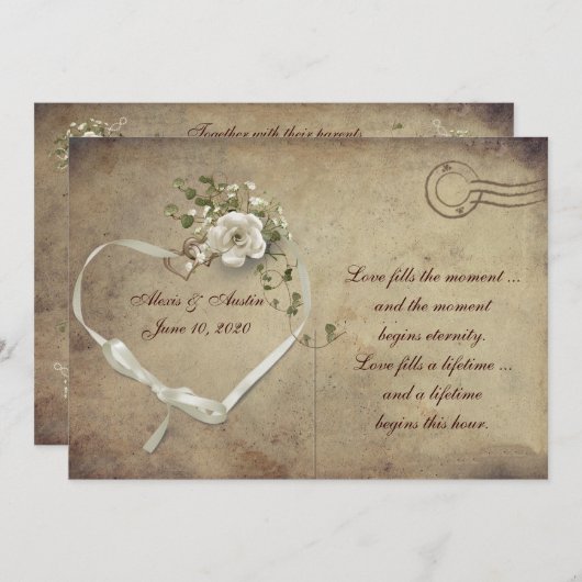 Creme white Wedding Rose Postcard Einladung (Vorne/Hinten)
