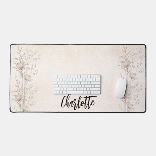 Creme-Wildblumen Rose Goldrot Rosa Name Schreibtischunterlage (Tastatur & Maus)