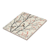 Creme-Winter-Singvogel-Rotbeer-Muster Fliese (Seite)