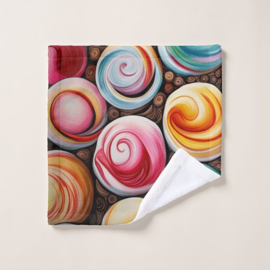 Creme Wirbel Badhandtuch Set (Waschlappen)