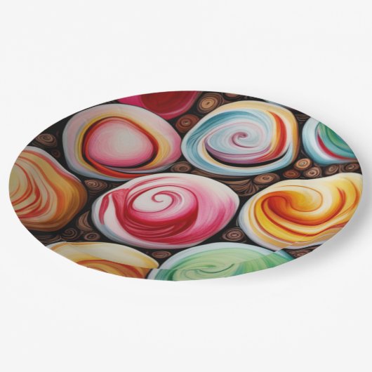 Creme Wirbel Pappteller (Schrägansicht)