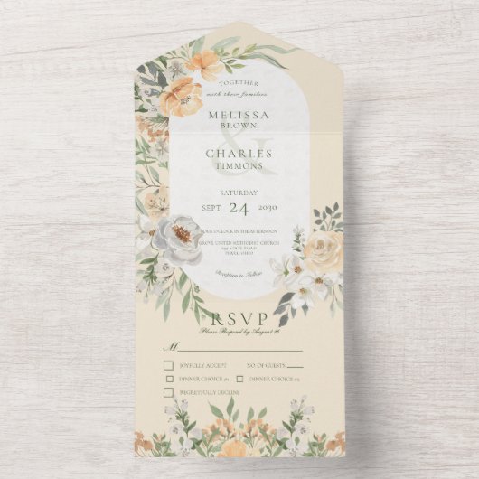 Creme & Yellow Boho All In One Einladung (Innen Boden)