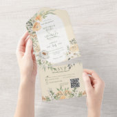 Creme & Yellow Boho Floral Yellow QR Code All In One Einladung (Abreißen)