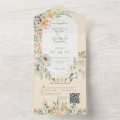 Creme & Yellow Boho Floral Yellow QR Code All In One Einladung (Innen Boden)
