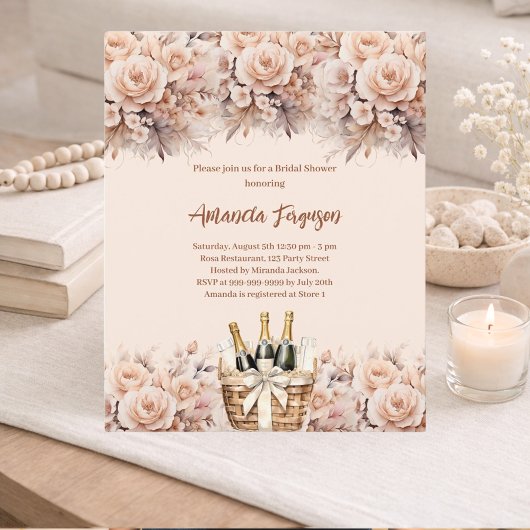 Cremebeige Rose Bubbly Brautparty-Einladung