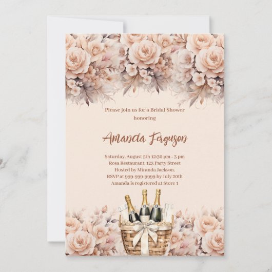Cremebeige Rose mit Schaumbrunch Brautparty Einladung (Vorderseite)