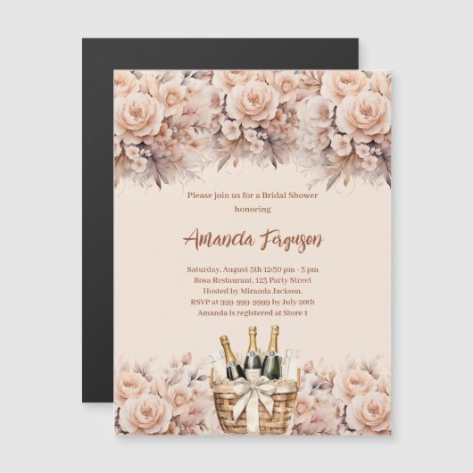 Cremebeige Rose mit Schaumbrunch Brautparty Magneteinladung (Vorne/Hinten)