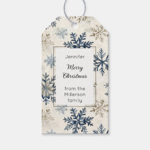 Cremeblaue Schneeflocken Weihnachts-Rechteck Geschenkanhänger