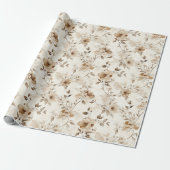 Cremebraune Blumen Geburtstag Geschenkpapier (Ungerollt)