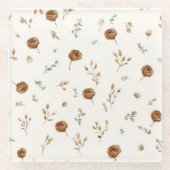 Cremebraune Blumen Glasuntersetzer (Vorderseite)