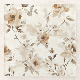 Cremebraune Blumen Glasuntersetzer