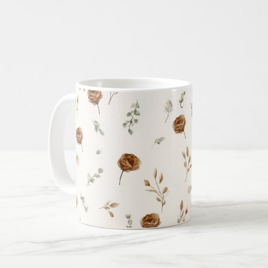 Cremebraune Blumen Kaffeetasse (Vorderseite Links)