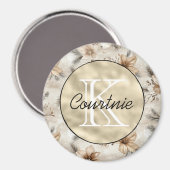 Cremebraune Floral Gold Monogramm Magnet (Vorderseite/Rückseite)
