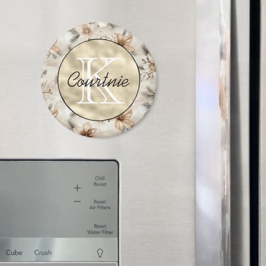 Cremebraune Floral Gold Monogramm Magnet (In Situ (Kühlschrank))