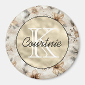 Cremebraune Floral Gold Monogramm Magnet (Vorne)