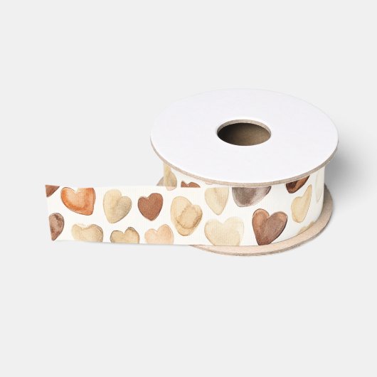 Cremebraune Pfirsich-Herz-Kaffeebohnen Ripsband (Spule)
