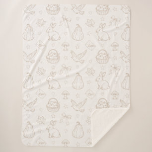 Cremebraune Skizze Körbe Vögel Kaninchen Sherpadecke