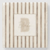 Cremebraune Streifen Monogramm Anfangsbuchstabe Na Steinuntersetzer (Vorderseite)