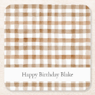 Cremebraune Streifen Tan Plaid Geburtstag Rechteckiger Pappuntersetzer