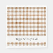 Cremebraune Streifen Tan Plaid Geburtstag Serviette (Vorderseite)