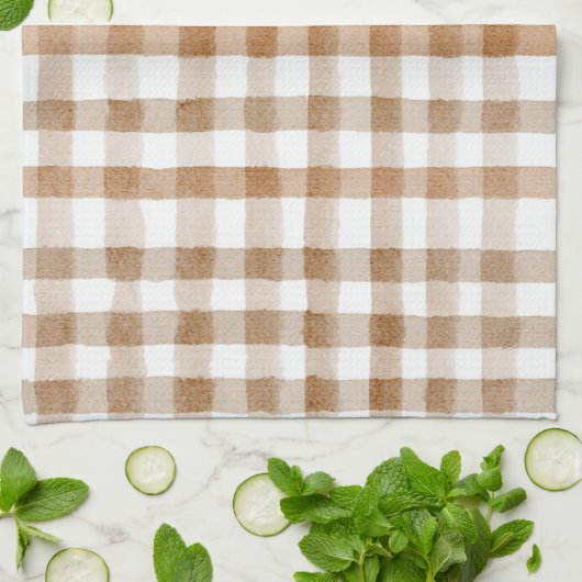 Cremebraune Streifen Tan Plaid Geschirrtuch (Gefaltet)