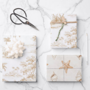 Cremebraune tropische Insel-Palmbaum-Hochzeit Geschenkpapier Set