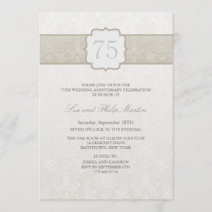 Cremefarbene Floral-Damask-Hochzeits-Jubiläums-Ein Einladung