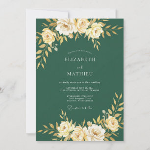 Cremefarbene gelbe Blüten-Hochzeit Einladung