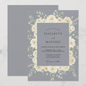 Cremefarbene Graue Rosenhochzeit Einladung (Vorne/Hinten)