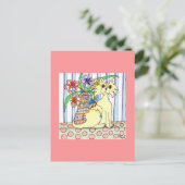 Cremefarbene Katze mit Pastel Lilies Postkarte (Stehend Vorderseite)