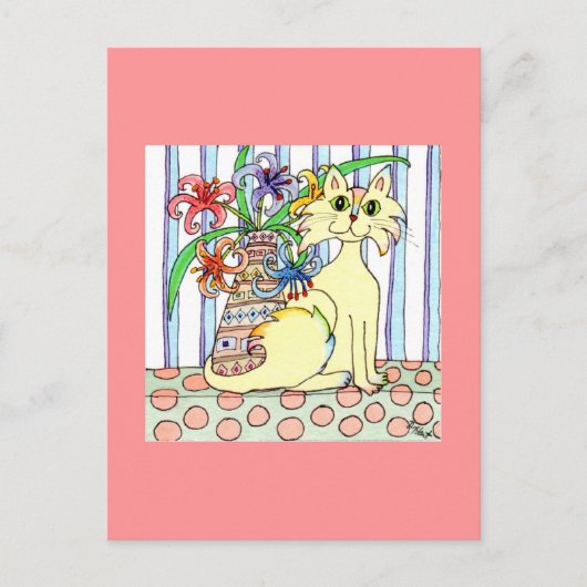 Cremefarbene Katze mit Pastel Lilies Postkarte (Vorderseite)